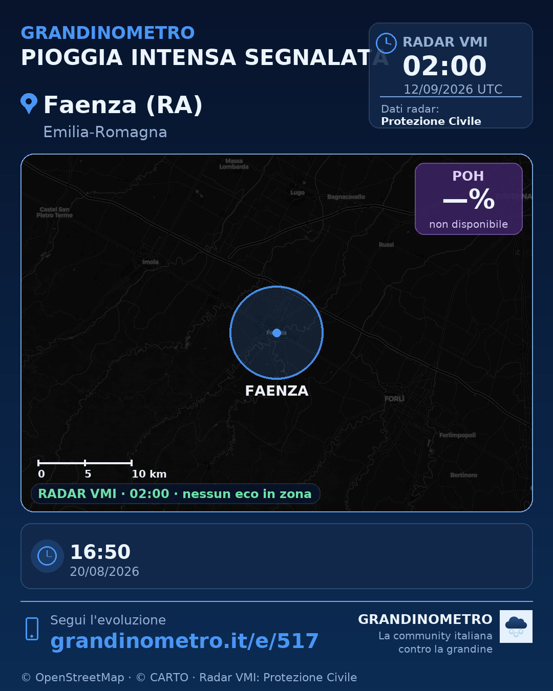 Mappa dell'evento: pioggia intensa a Faenza (RA)