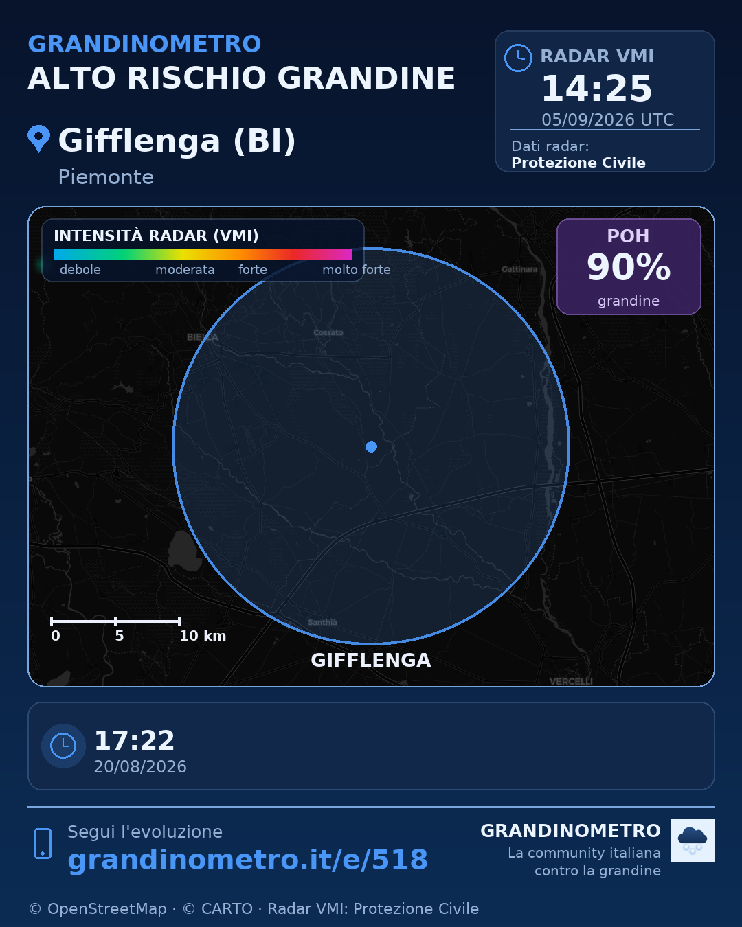 Mappa dell'evento: grandine a Gifflenga (BI)