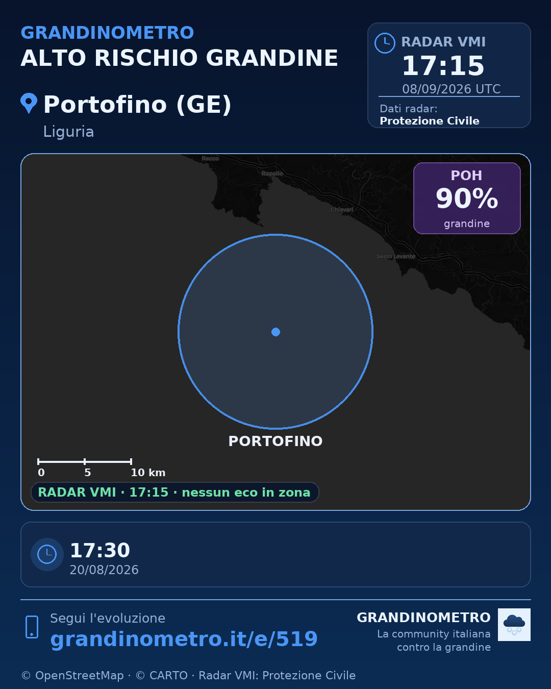Mappa dell'evento: grandine a Portofino (GE)