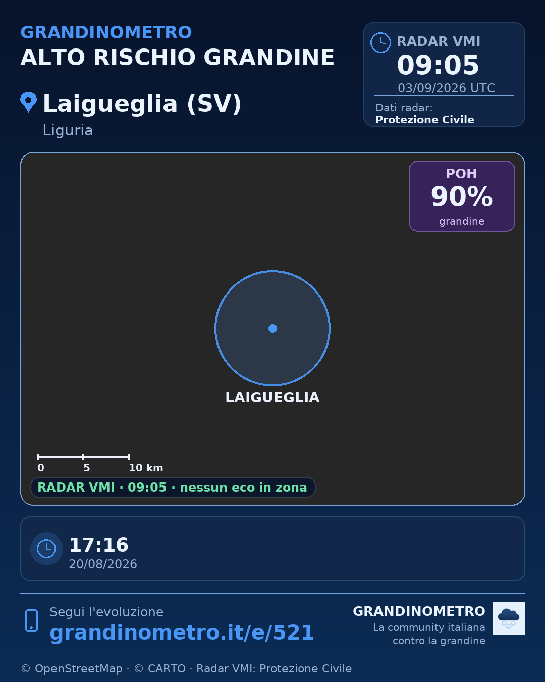 Mappa dell'evento: grandine a Laigueglia (SV)
