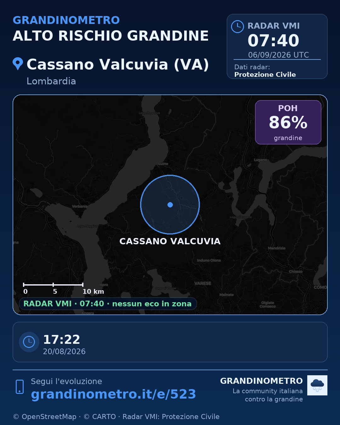 Mappa dell'evento: grandine a Cassano Valcuvia (VA)