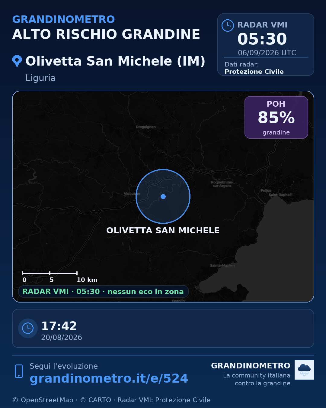 Mappa dell'evento: grandine a Olivetta San Michele (IM)