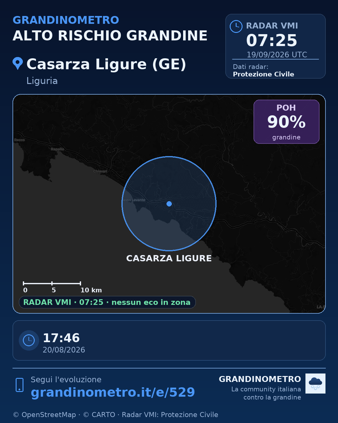 Mappa dell'evento: grandine a Casarza Ligure (GE)