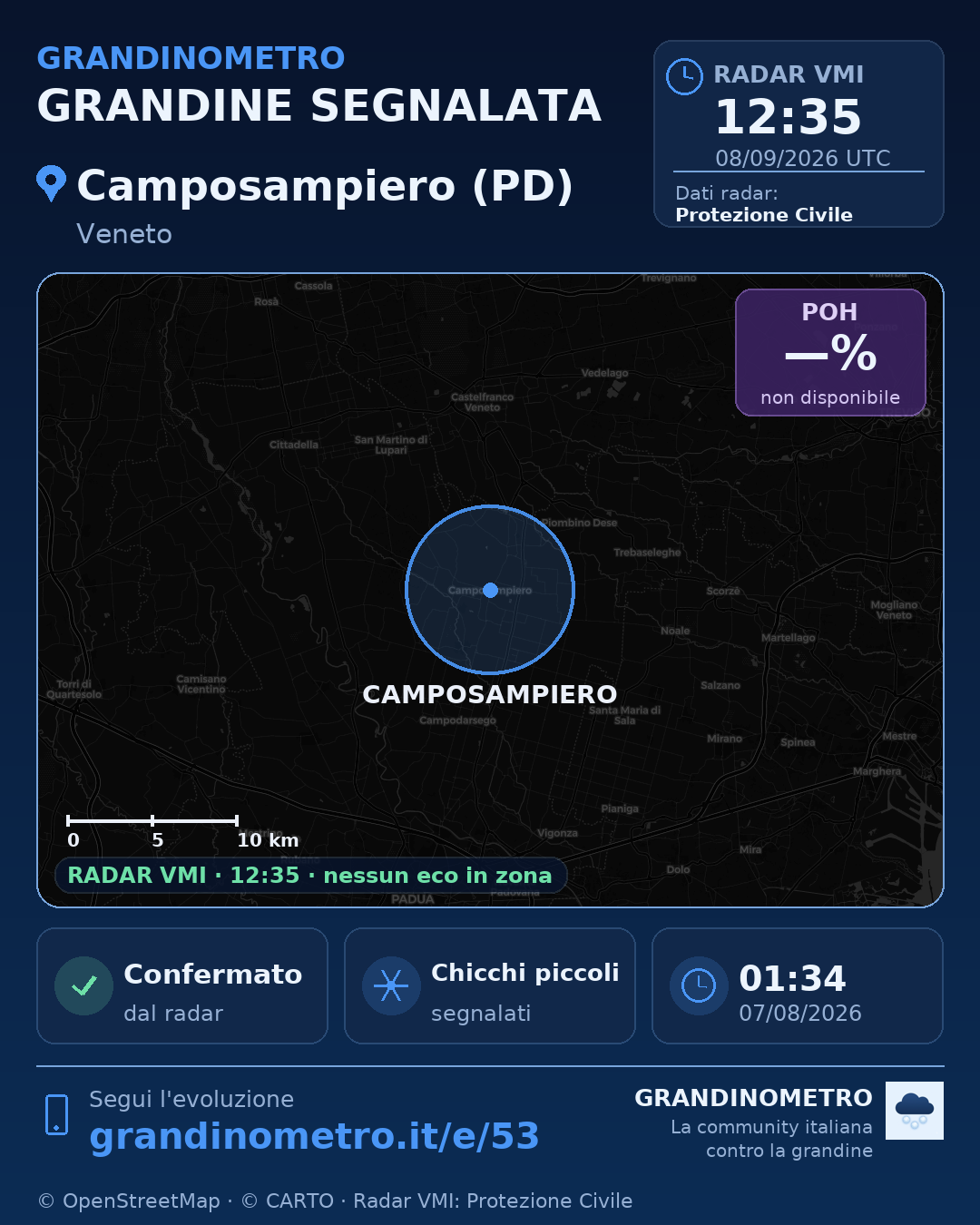 Mappa dell'evento: grandine a Camposampiero (PD)