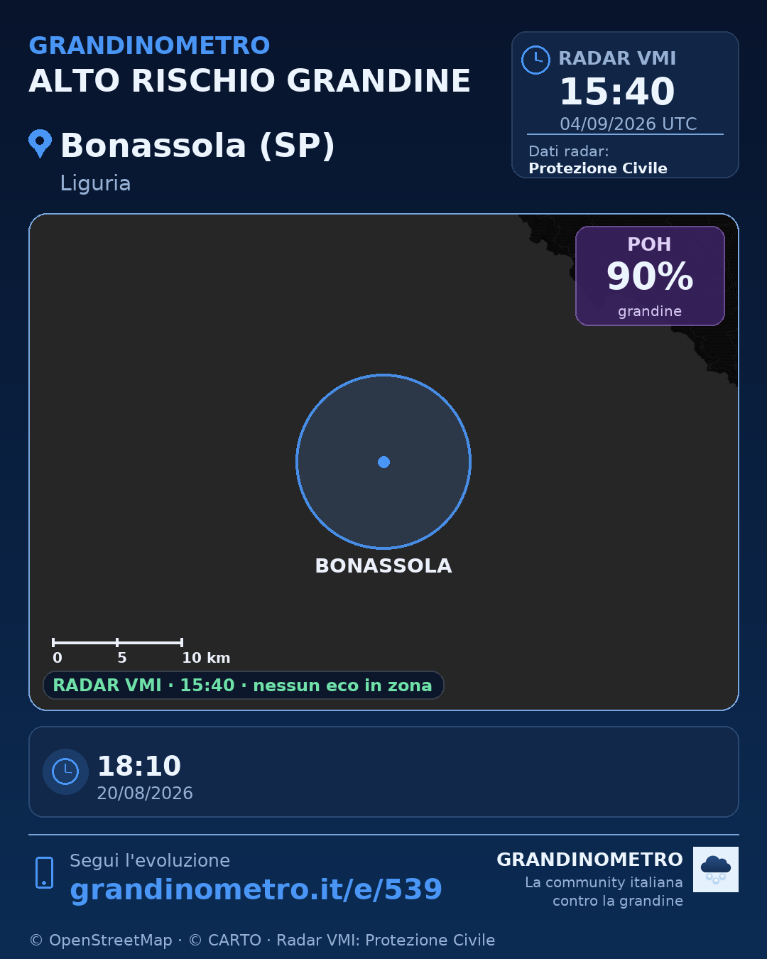 Mappa dell'evento: grandine a Bonassola (SP)