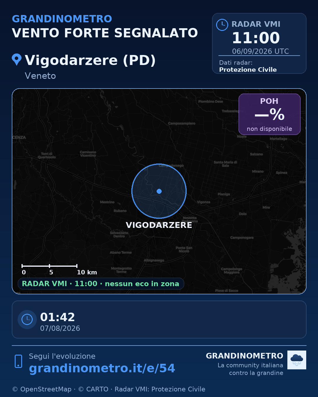 Mappa dell'evento: vento forte a Vigodarzere (PD)