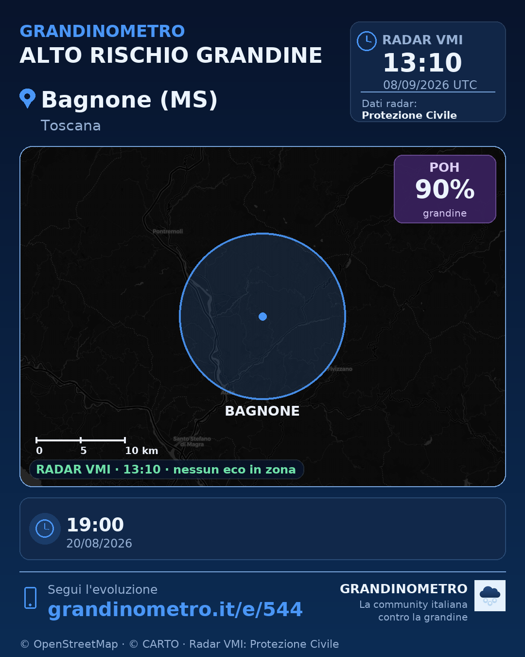 Mappa dell'evento: grandine a Bagnone (MS)