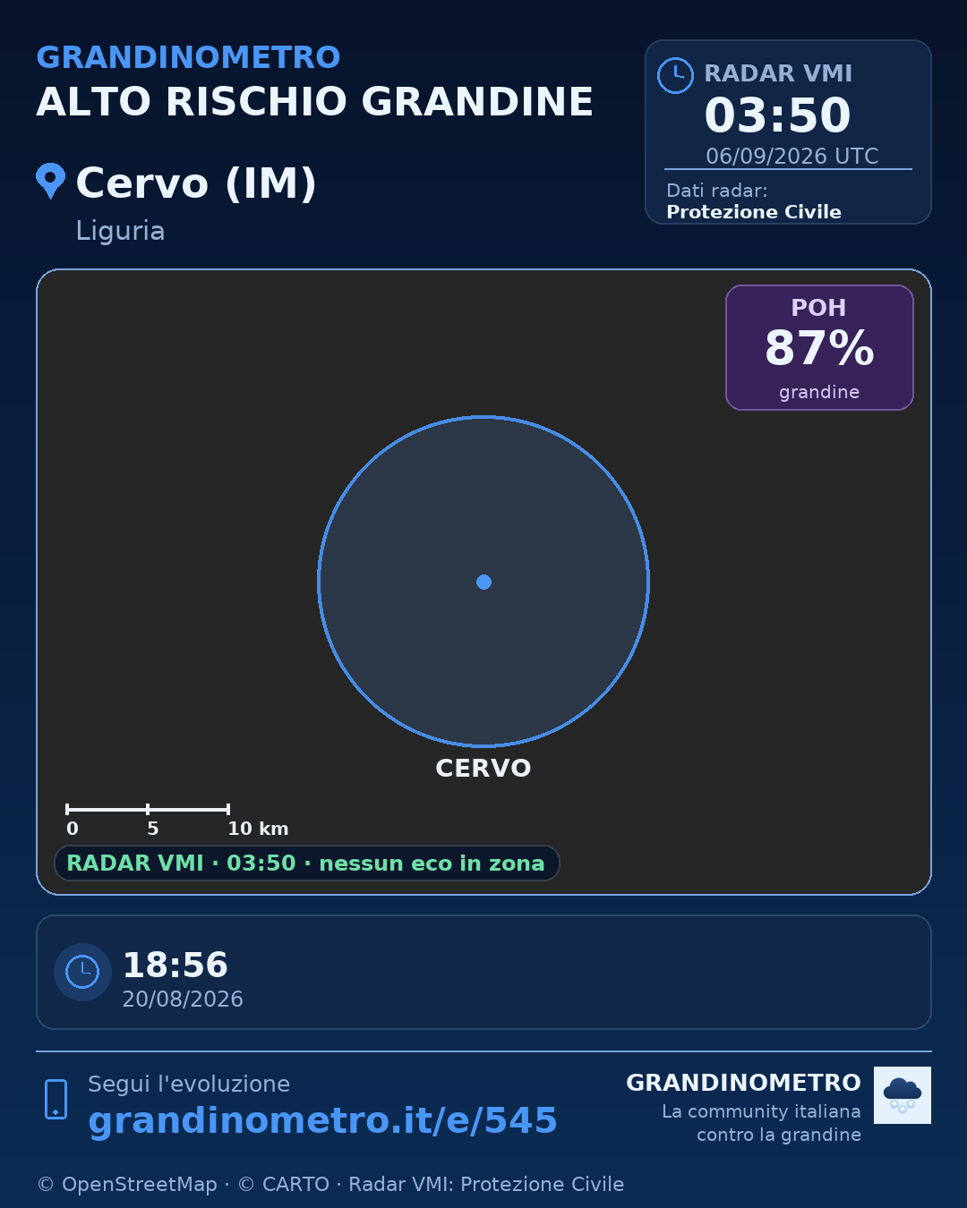 Mappa dell'evento: grandine a Cervo (IM)