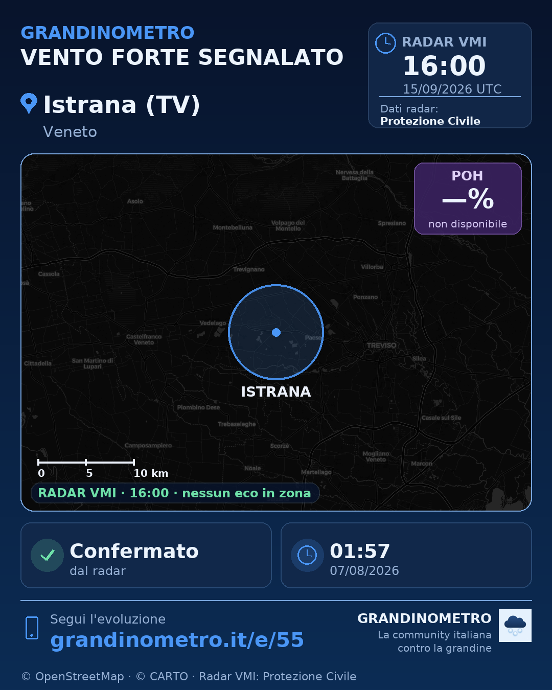 Mappa dell'evento: vento forte a Istrana (TV)