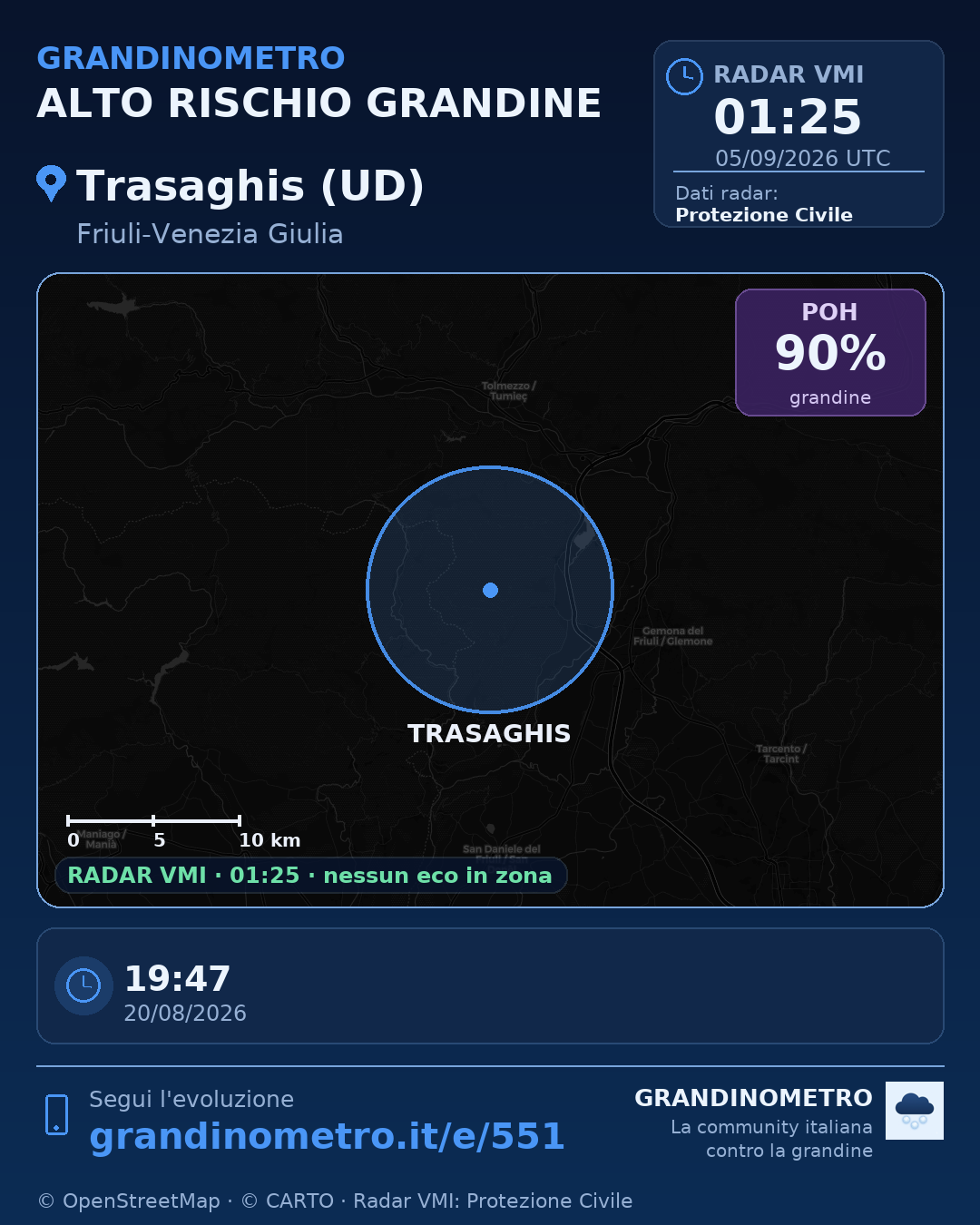 Mappa dell'evento: grandine a Trasaghis (UD)