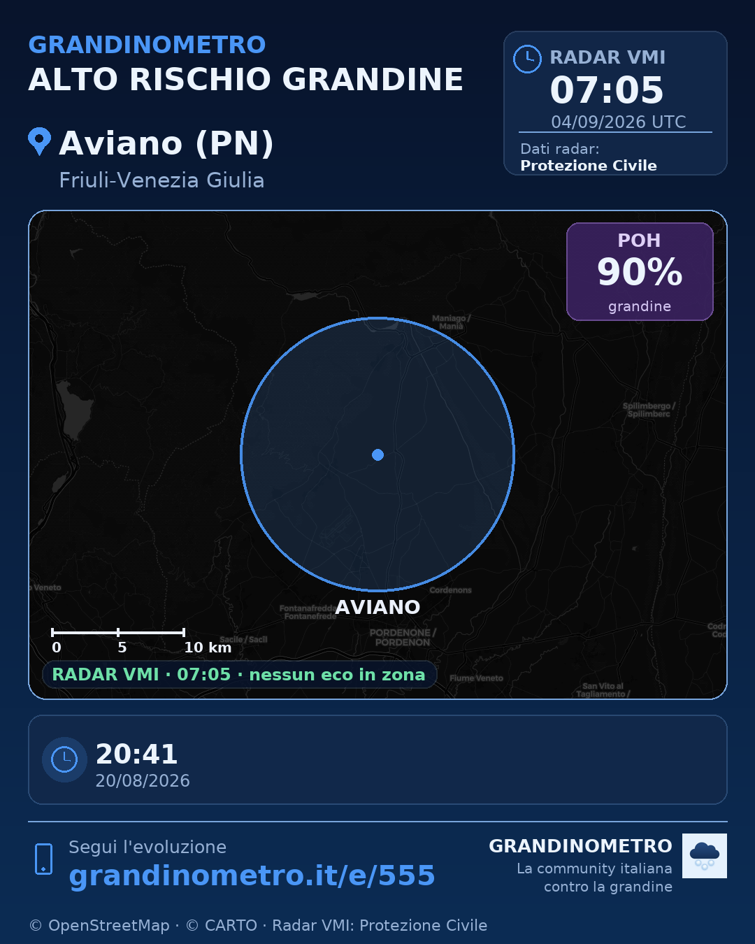 Mappa dell'evento: grandine ad Aviano (PN)