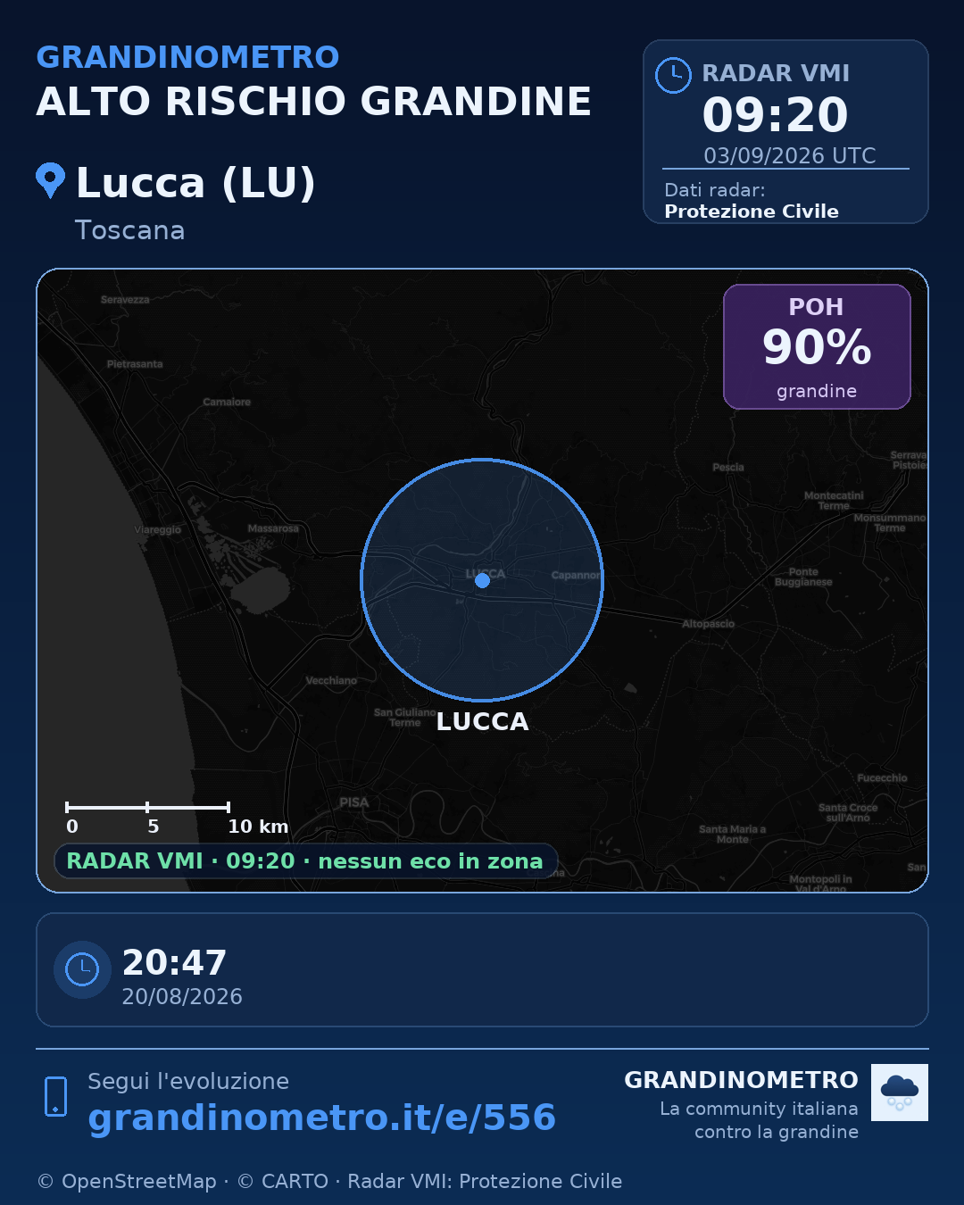 Mappa dell'evento: grandine a Lucca (LU)