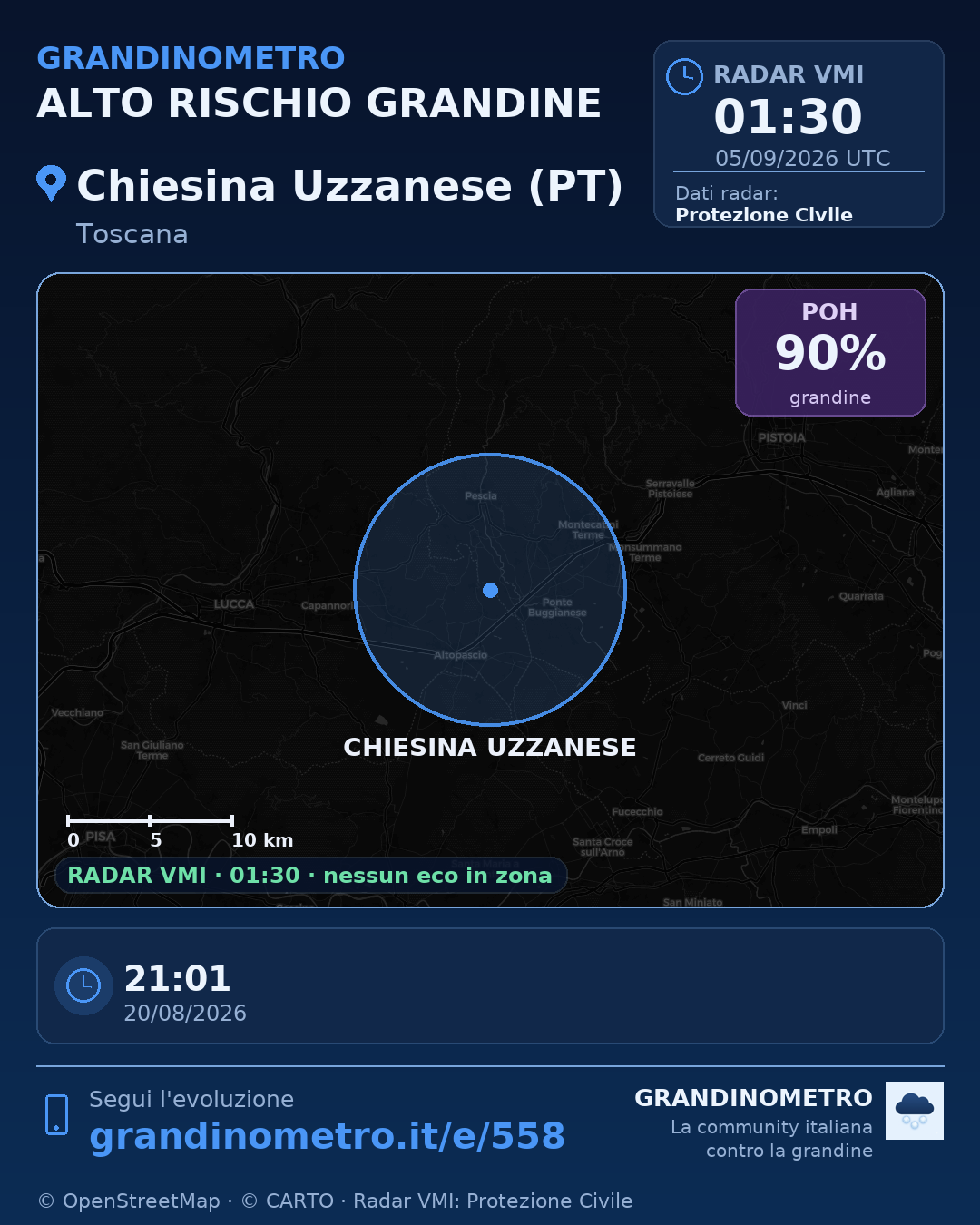 Mappa dell'evento: grandine a Chiesina Uzzanese (PT)