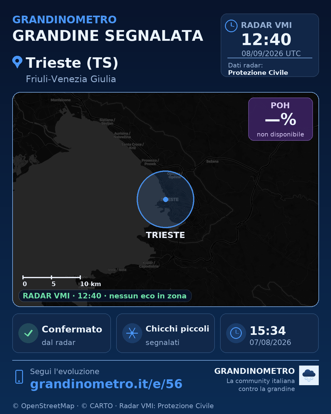 Mappa dell'evento: grandine a Trieste (TS)