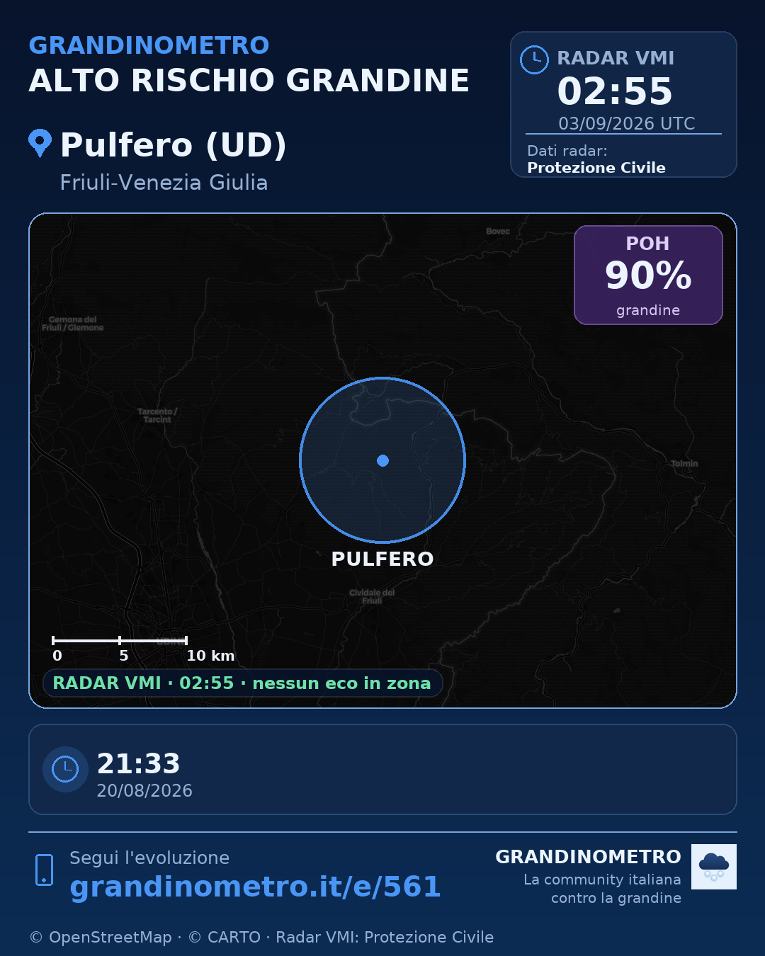 Mappa dell'evento: grandine a Pulfero (UD)