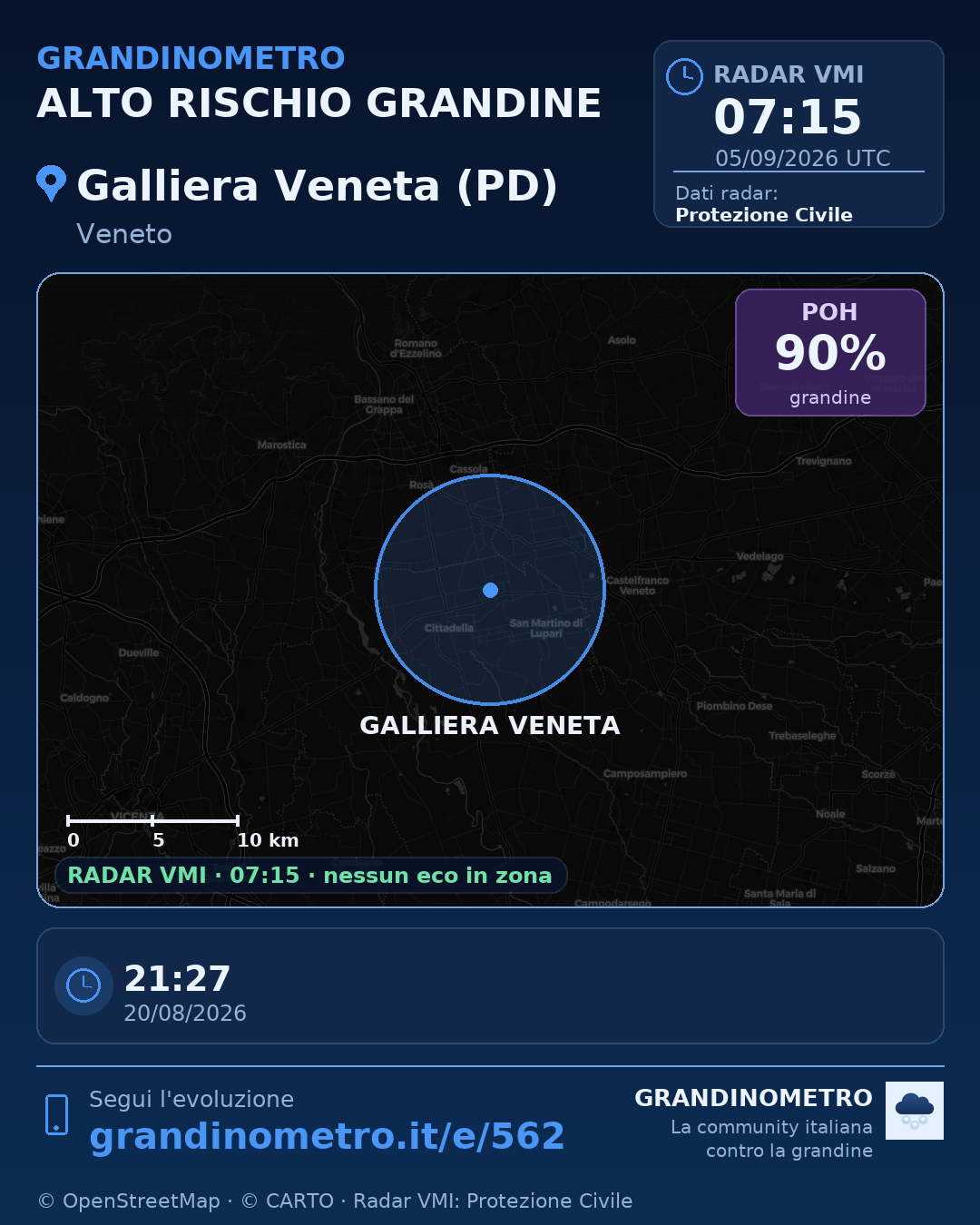 Mappa dell'evento: grandine a Galliera Veneta (PD)