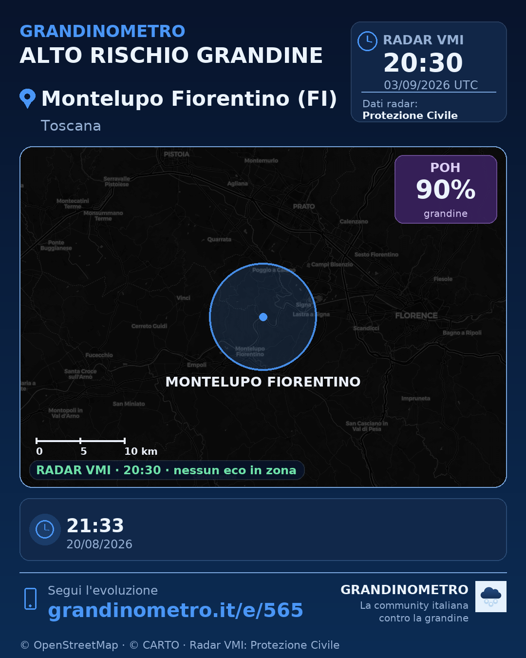 Mappa dell'evento: grandine a Montelupo Fiorentino (FI)