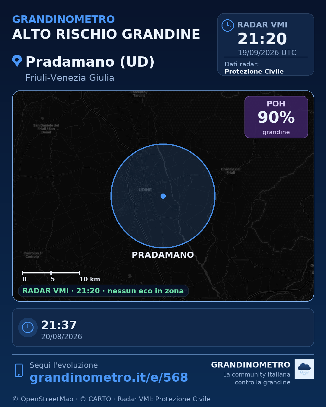Mappa dell'evento: grandine a Pradamano (UD)