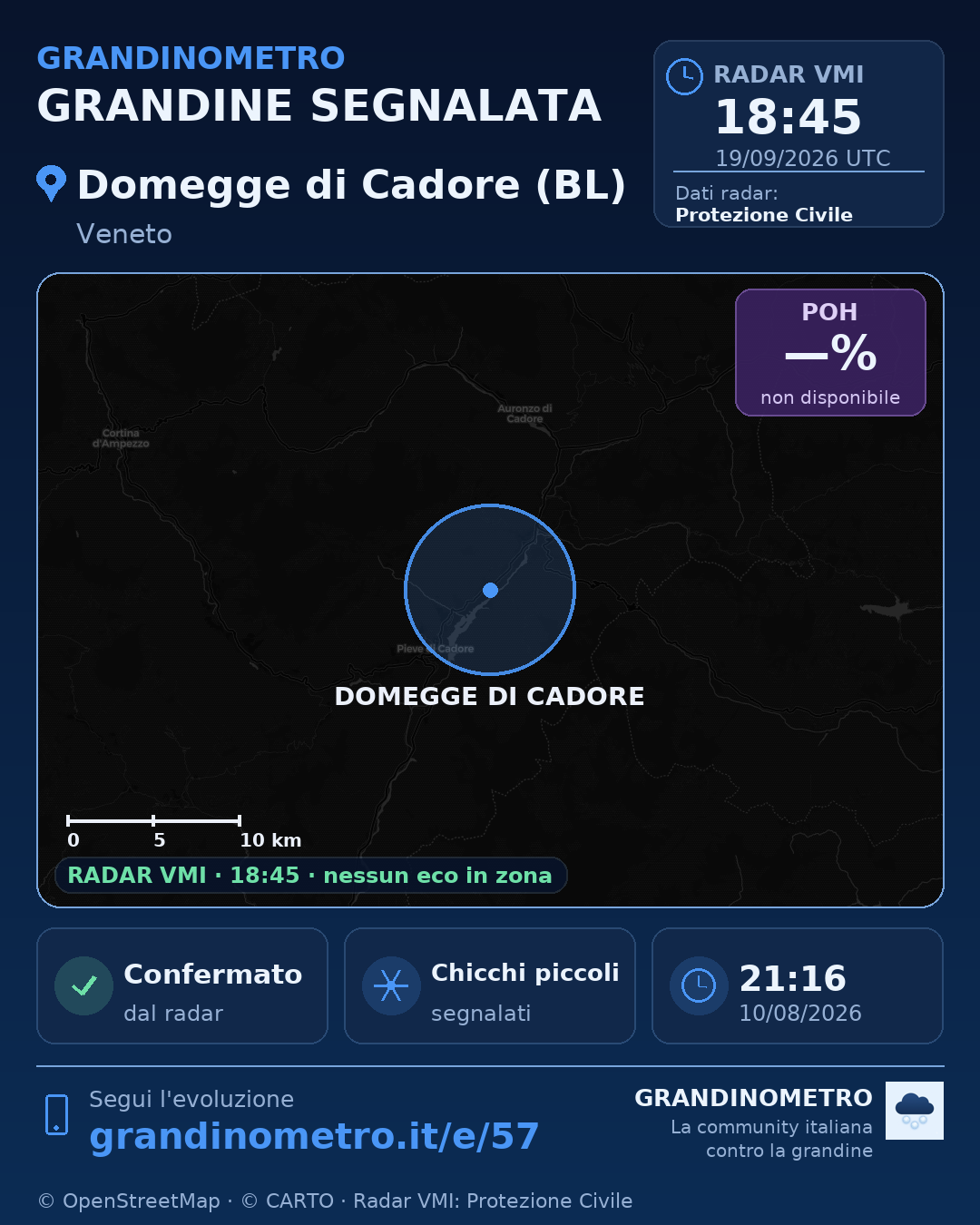 Mappa dell'evento: grandine a Domegge di Cadore (BL)