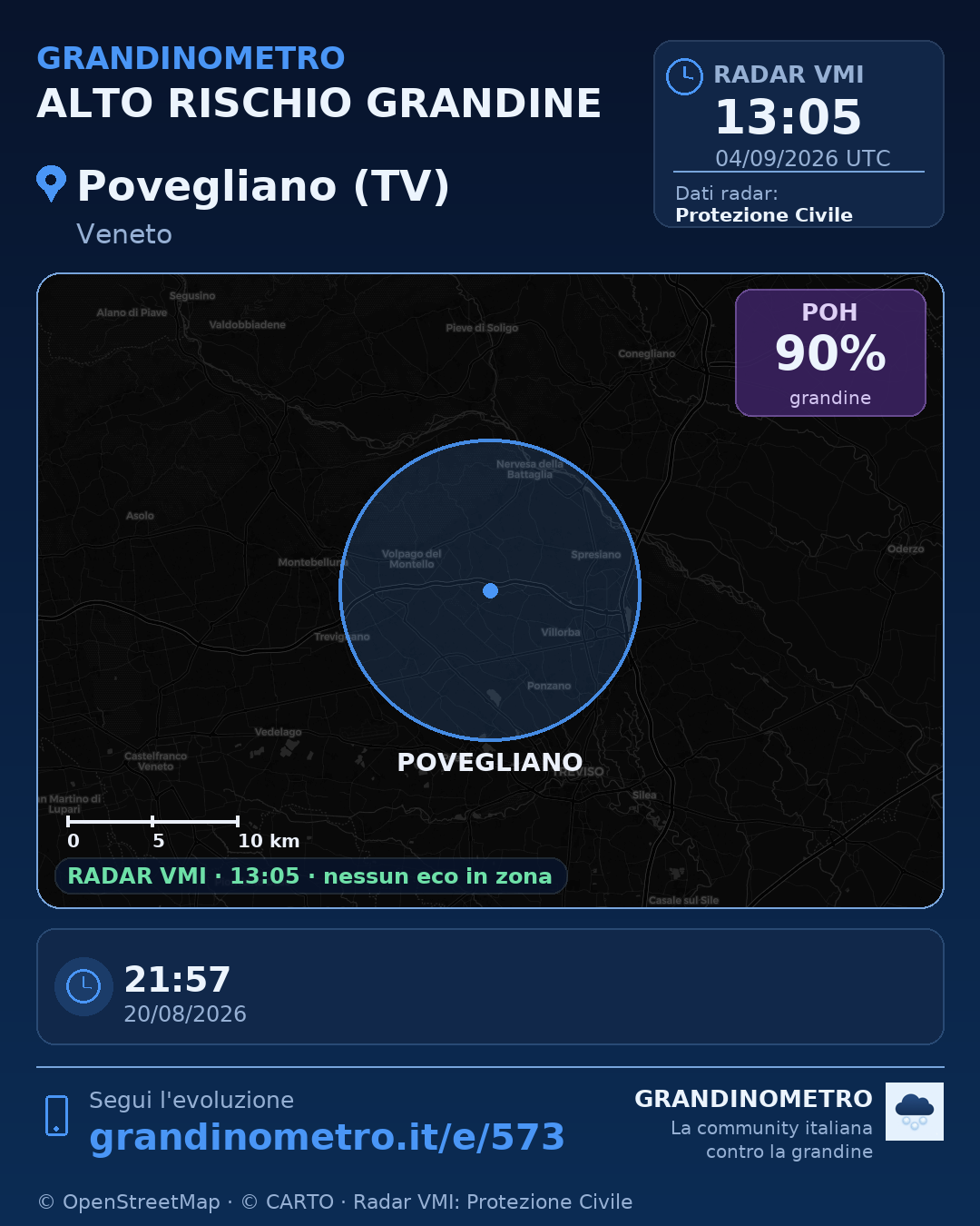 Mappa dell'evento: grandine a Povegliano (TV)