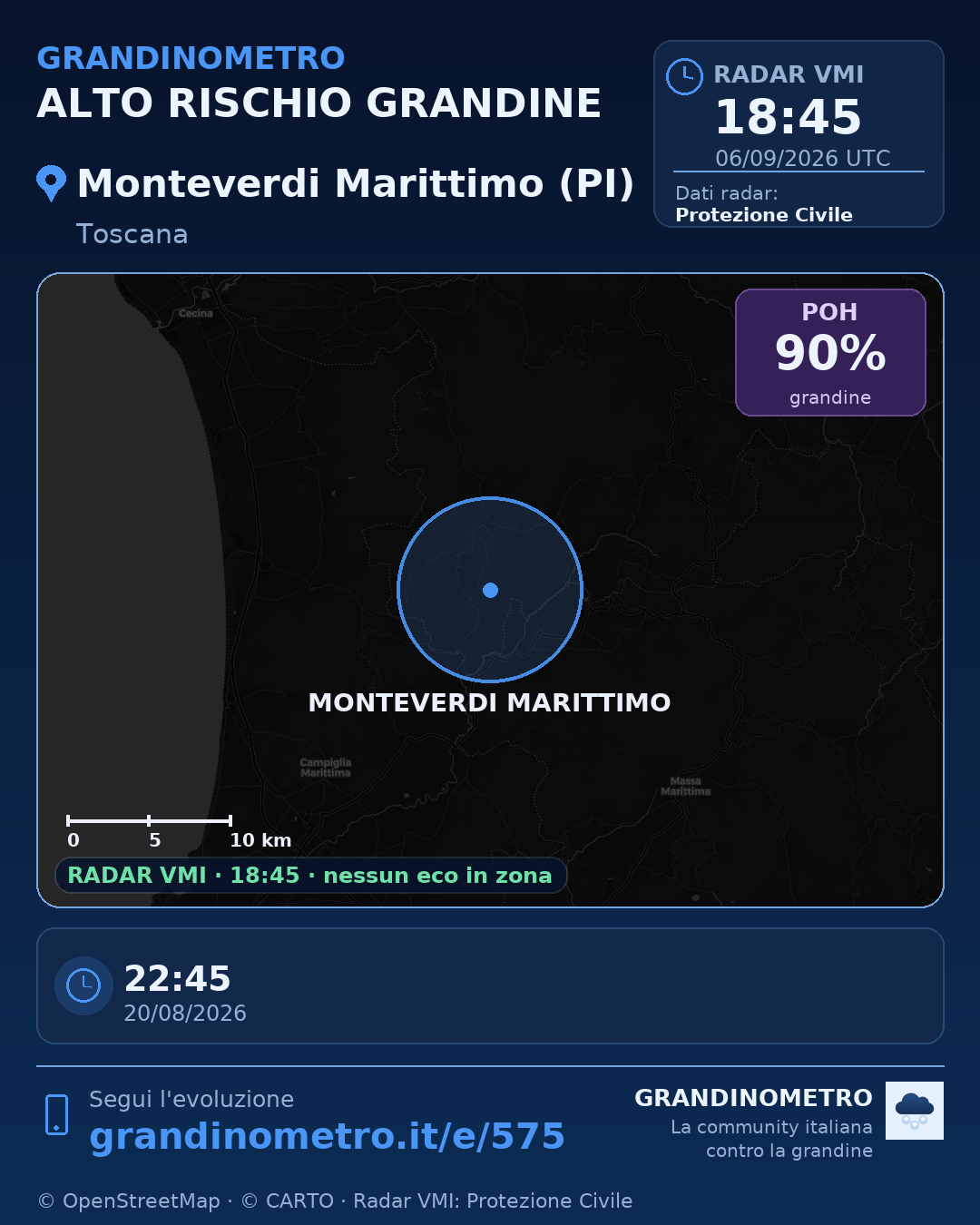 Mappa dell'evento: grandine a Monteverdi Marittimo (PI)