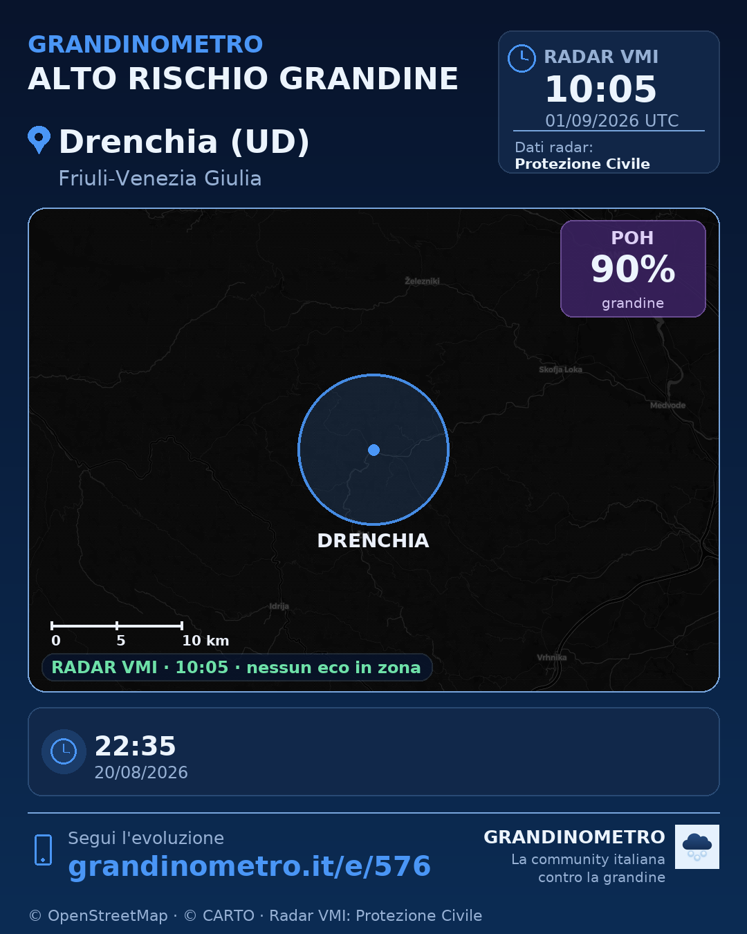 Mappa dell'evento: grandine a Drenchia (UD)