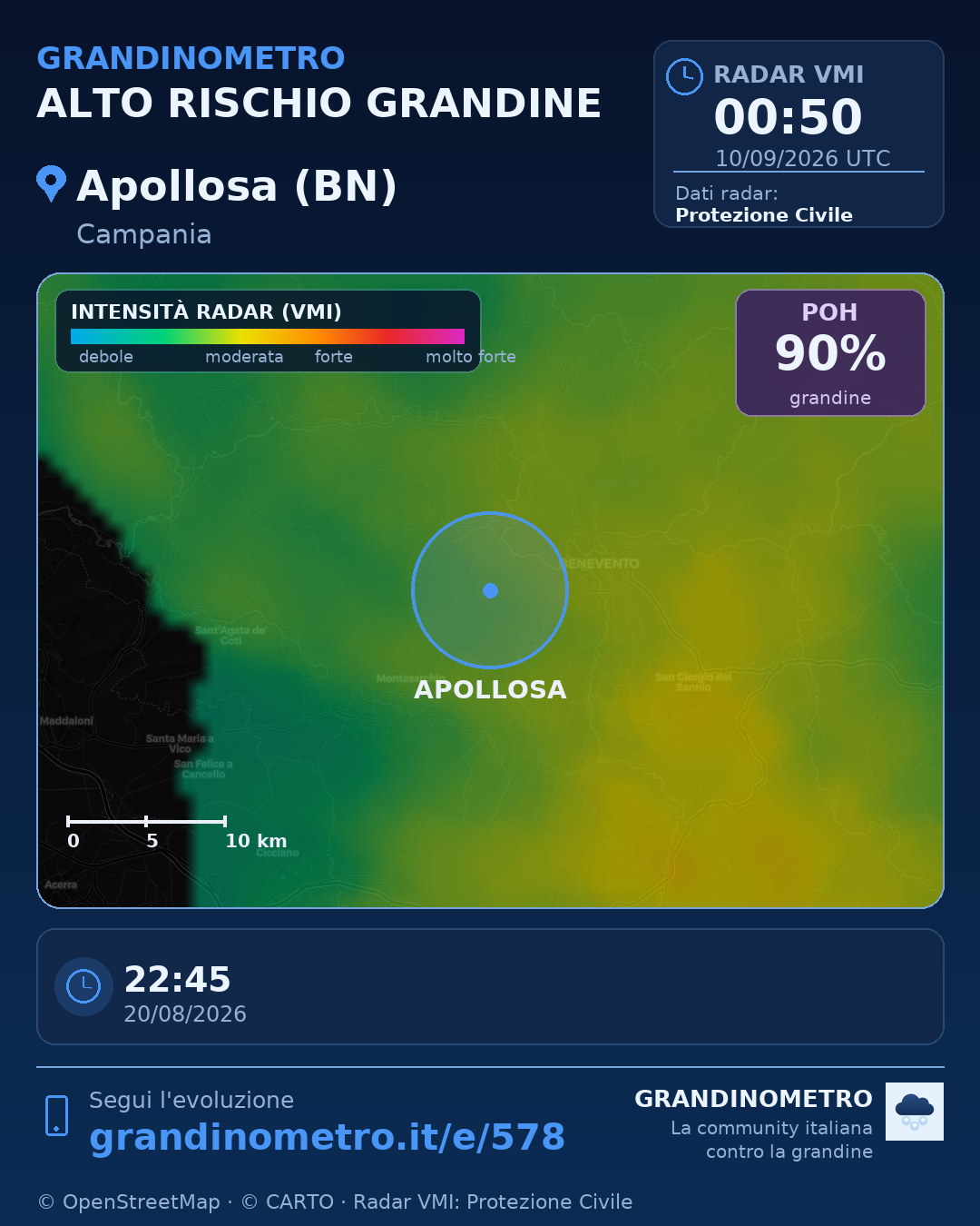 Mappa dell'evento: grandine ad Apollosa (BN)