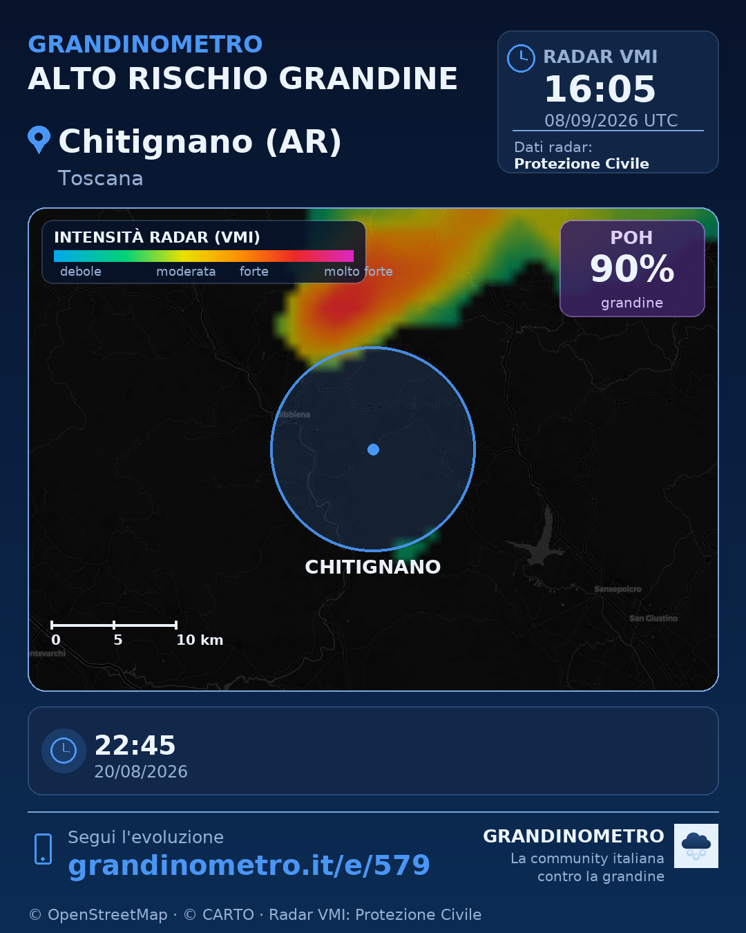 Mappa dell'evento: grandine a Chitignano (AR)