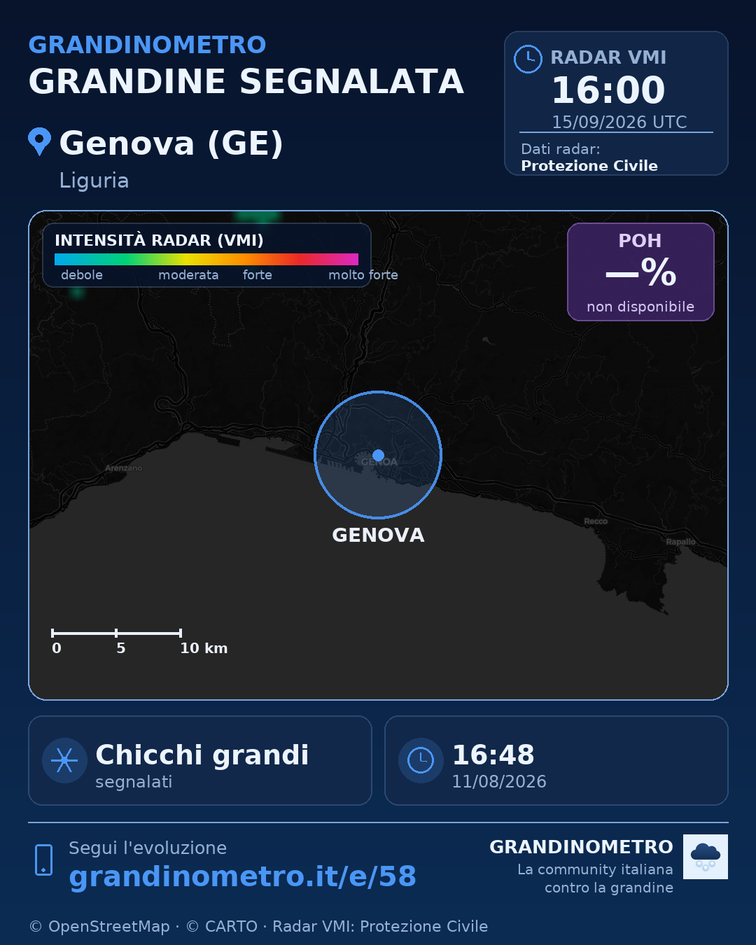 Mappa dell'evento: grandine a Genova (GE)