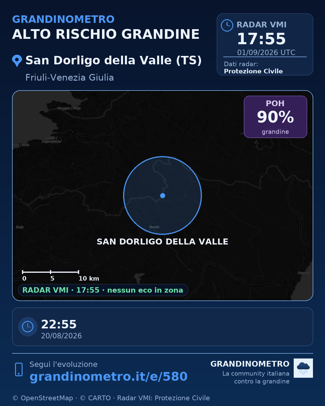 Mappa dell'evento: grandine a San Dorligo della Valle (TS)