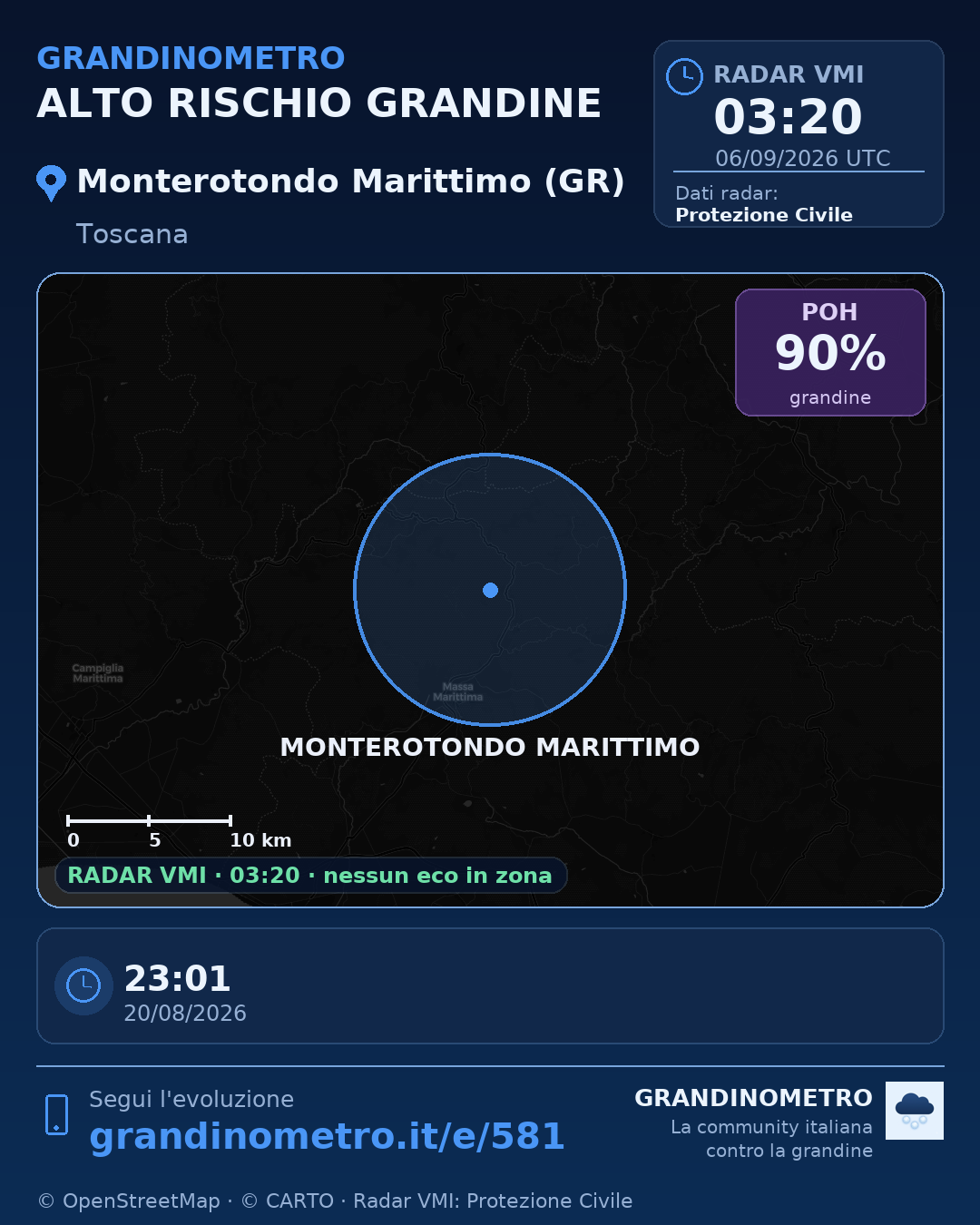 Mappa dell'evento: grandine a Monterotondo Marittimo (GR)