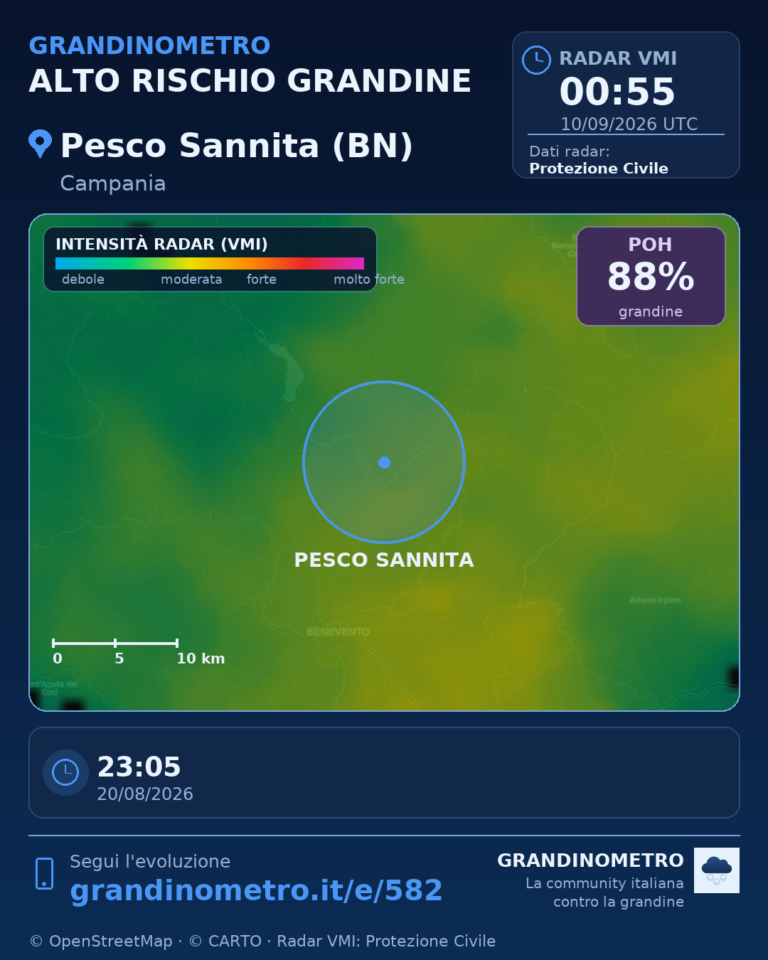 Mappa dell'evento: grandine a Pesco Sannita (BN)