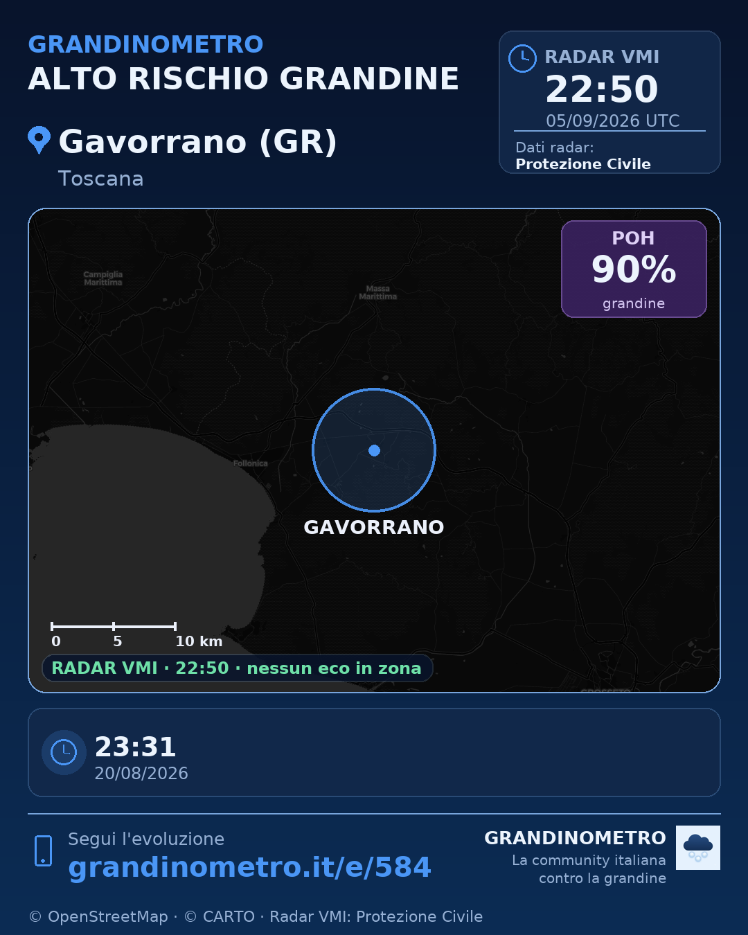 Mappa dell'evento: grandine a Gavorrano (GR)