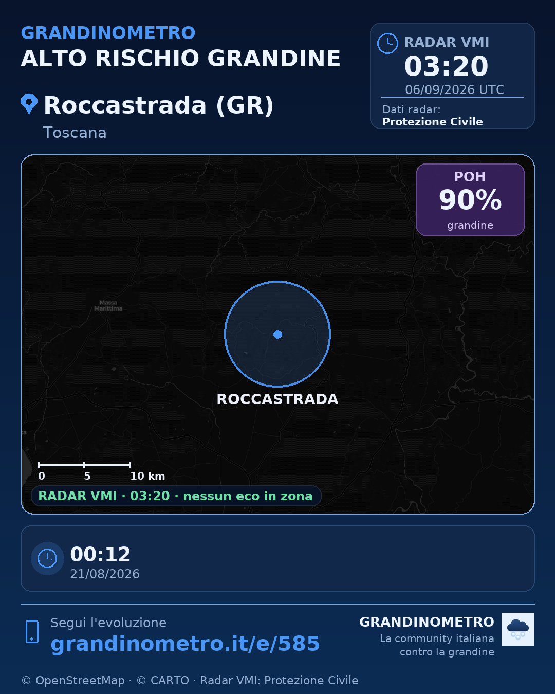 Mappa dell'evento: grandine a Roccastrada (GR)