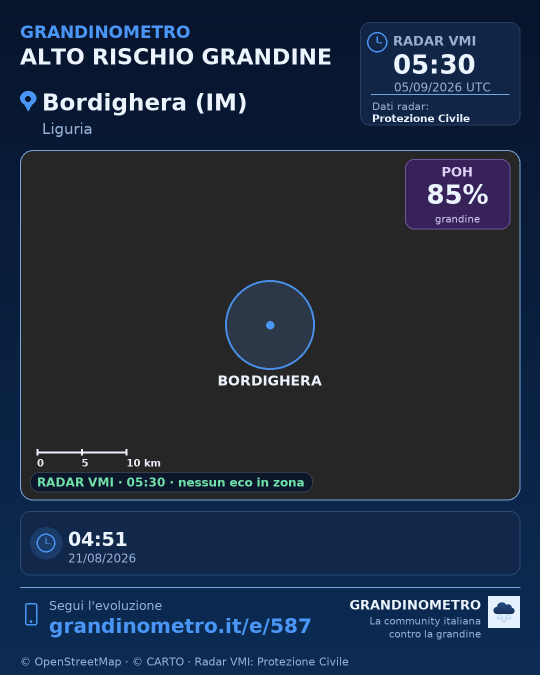 Mappa dell'evento: grandine a Bordighera (IM)