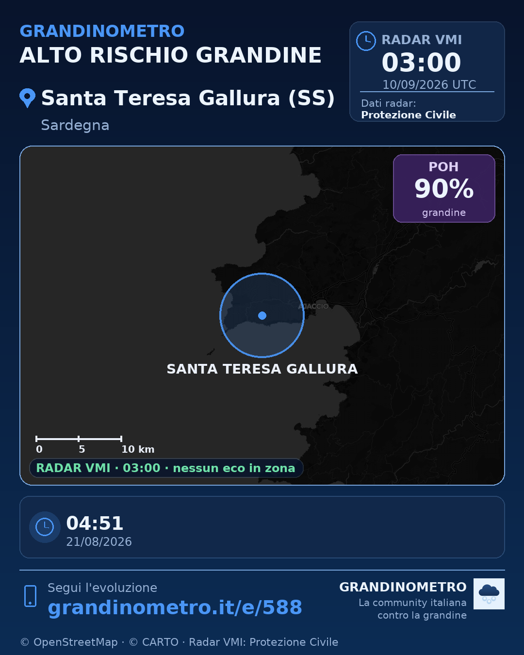 Mappa dell'evento: grandine a Santa Teresa Gallura (SS)