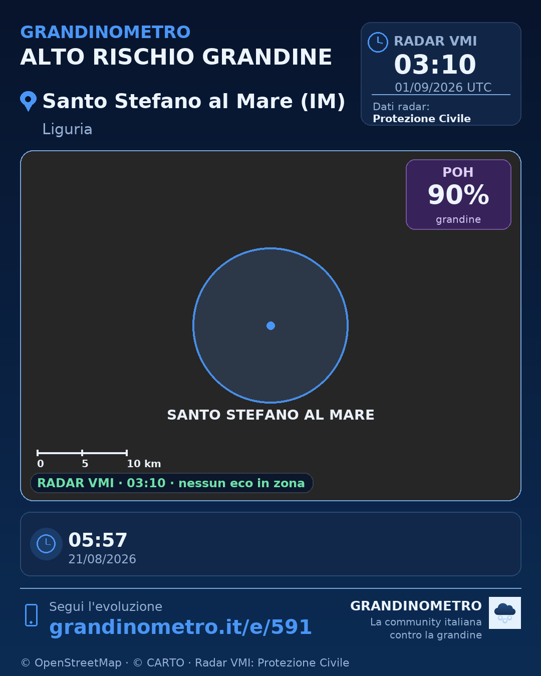 Mappa dell'evento: grandine a Santo Stefano al Mare (IM)