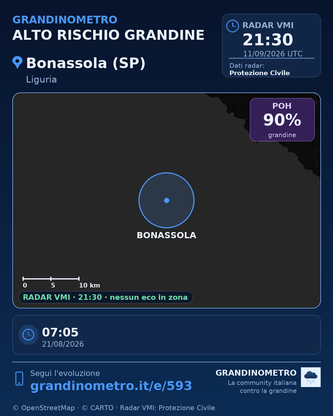 Mappa dell'evento: grandine a Bonassola (SP)