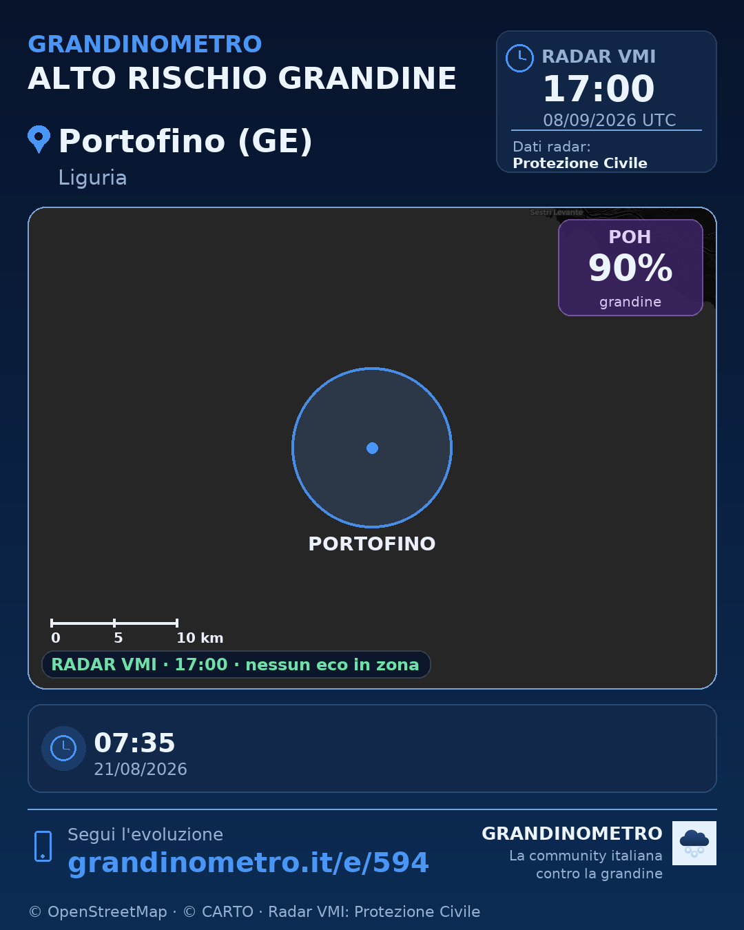 Mappa dell'evento: grandine a Portofino (GE)