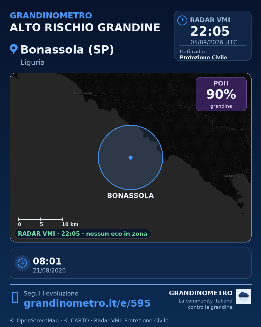 Mappa dell'evento: grandine a Bonassola (SP)
