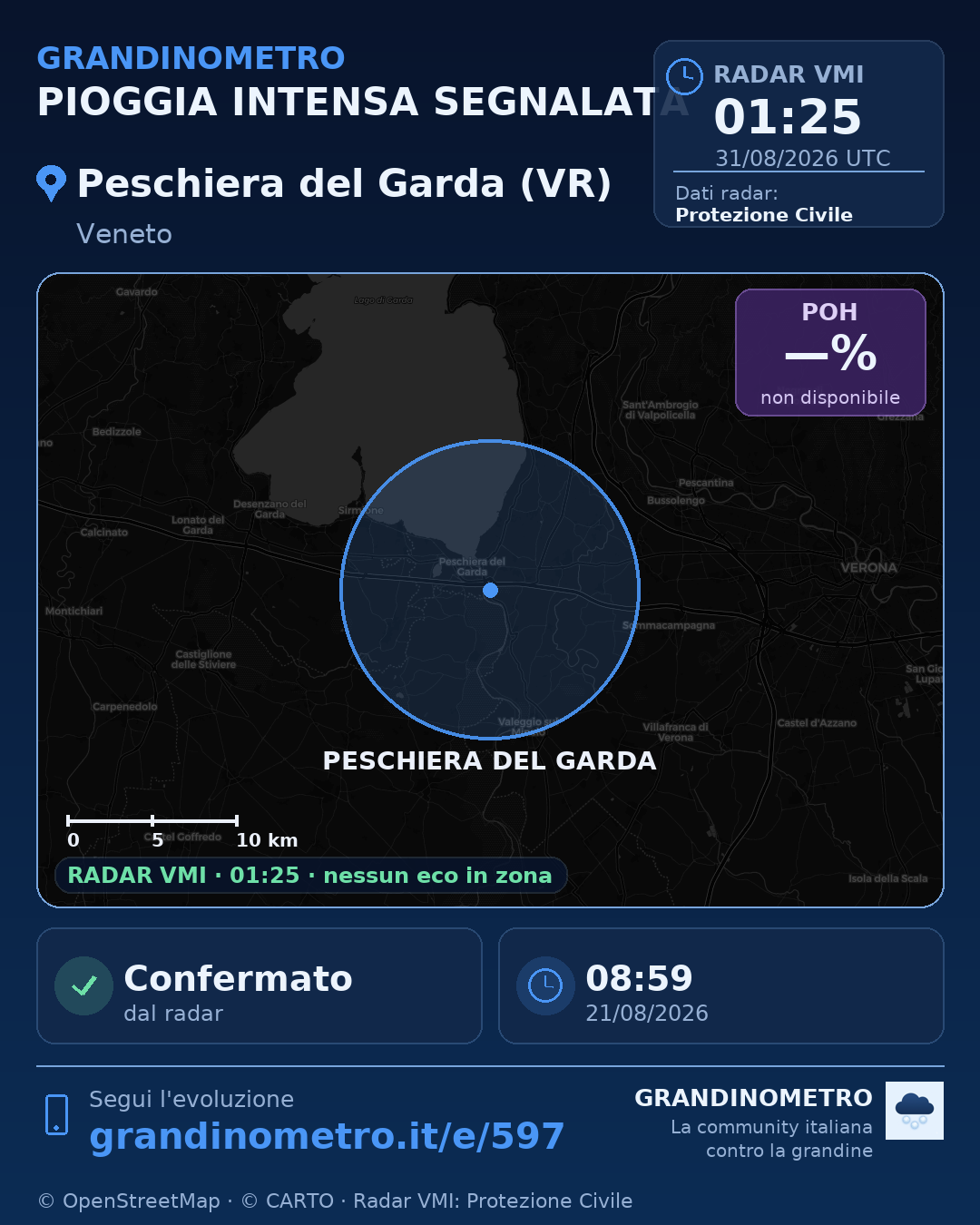 Mappa dell'evento: pioggia intensa a Peschiera del Garda (VR)