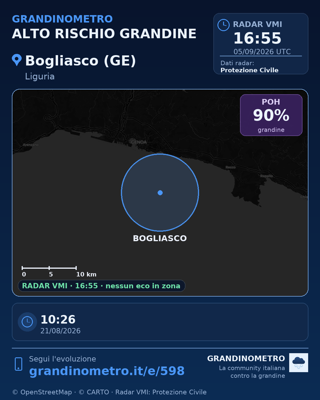 Mappa dell'evento: grandine a Bogliasco (GE)