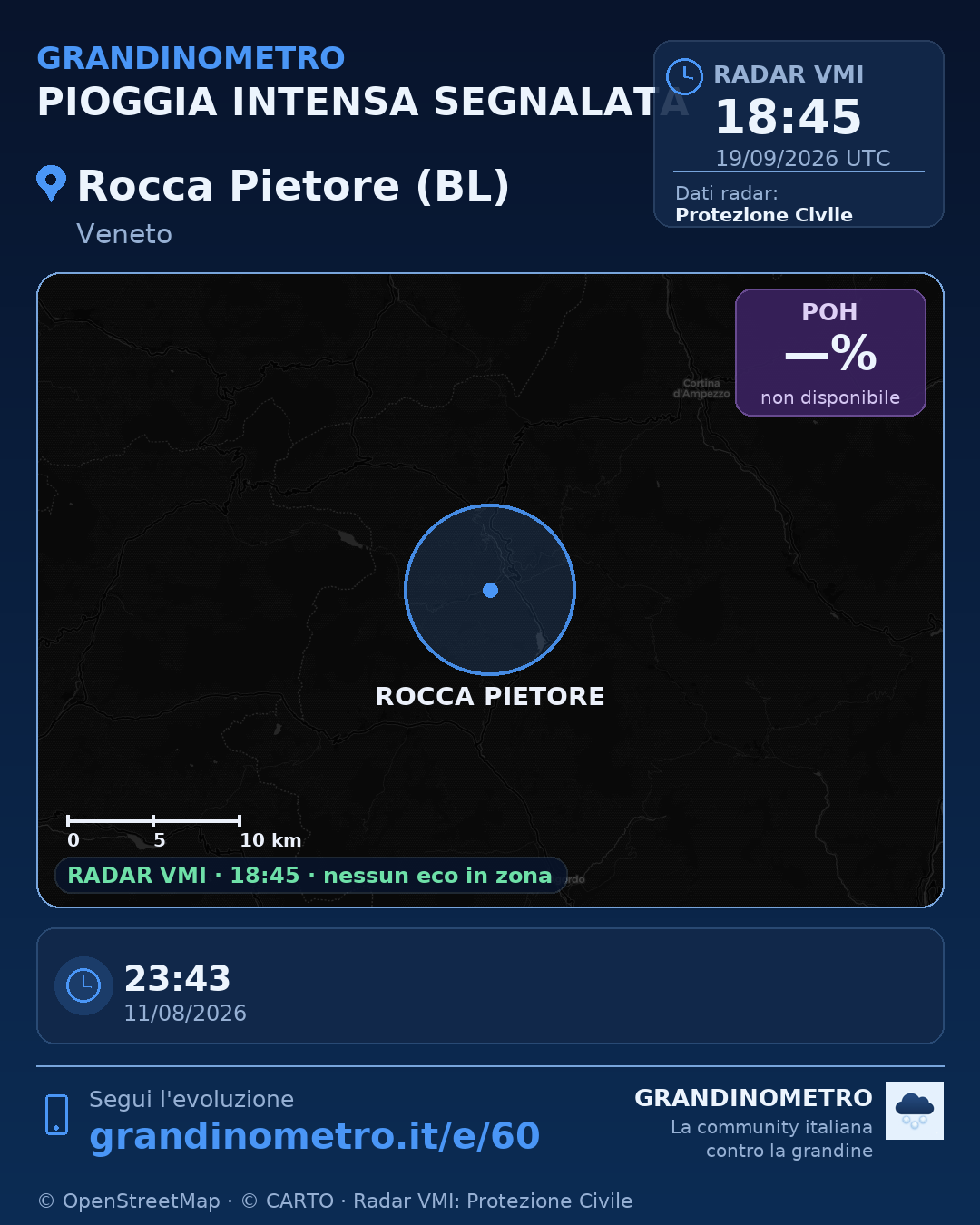 Mappa dell'evento: pioggia intensa a Rocca Pietore (BL)