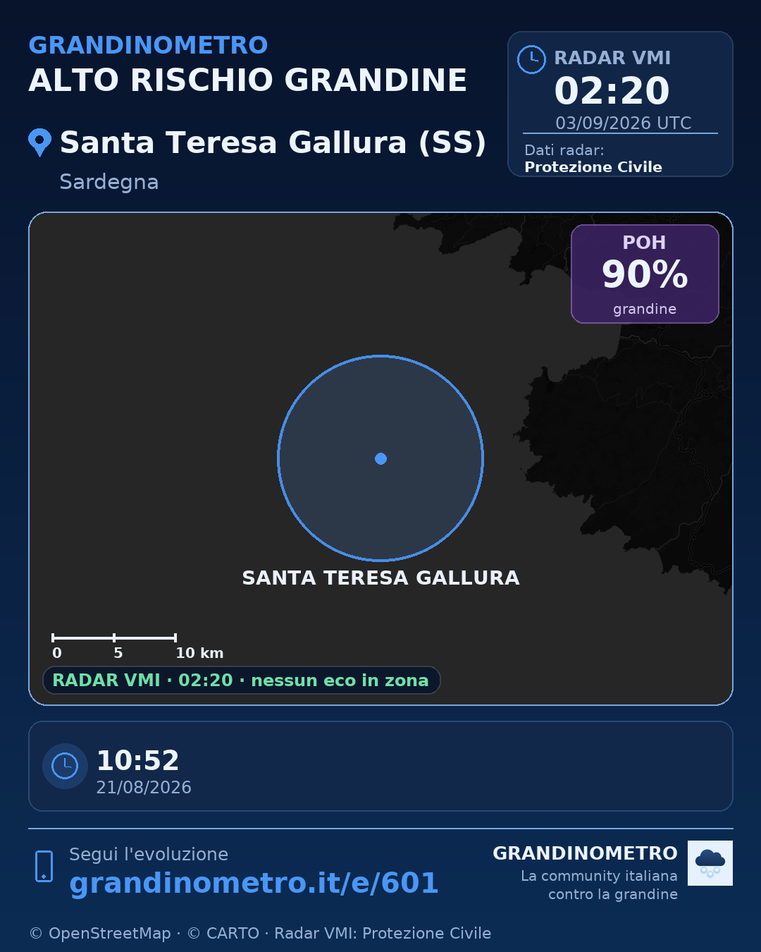 Mappa dell'evento: grandine a Santa Teresa Gallura (SS)