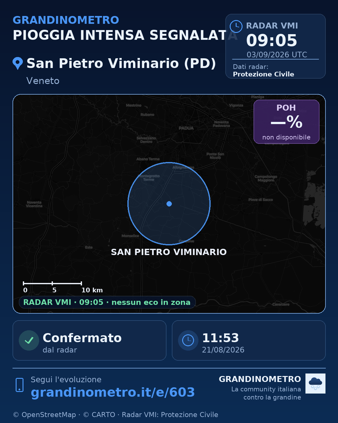 Mappa dell'evento: pioggia intensa a San Pietro Viminario (PD)