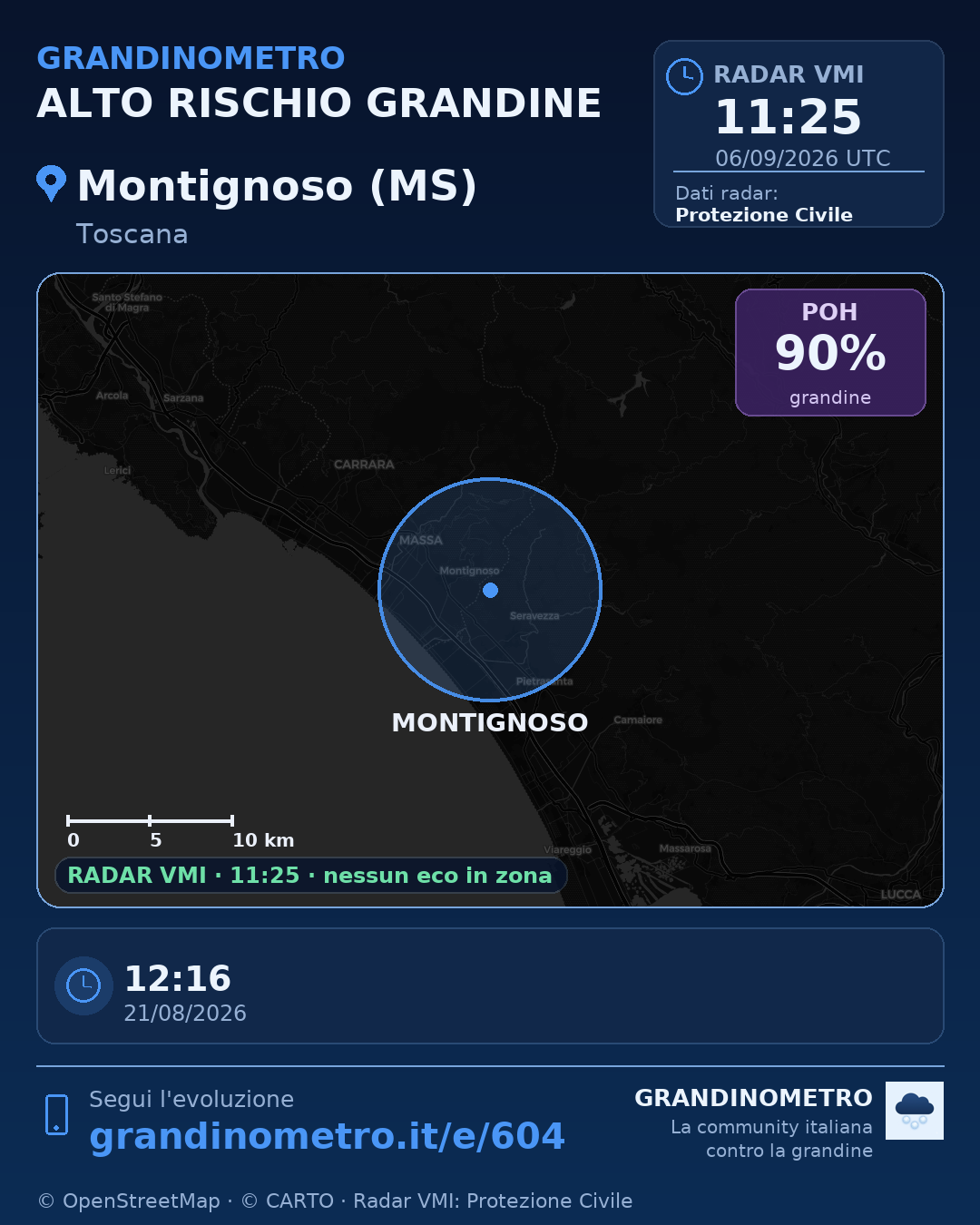 Mappa dell'evento: grandine a Montignoso (MS)