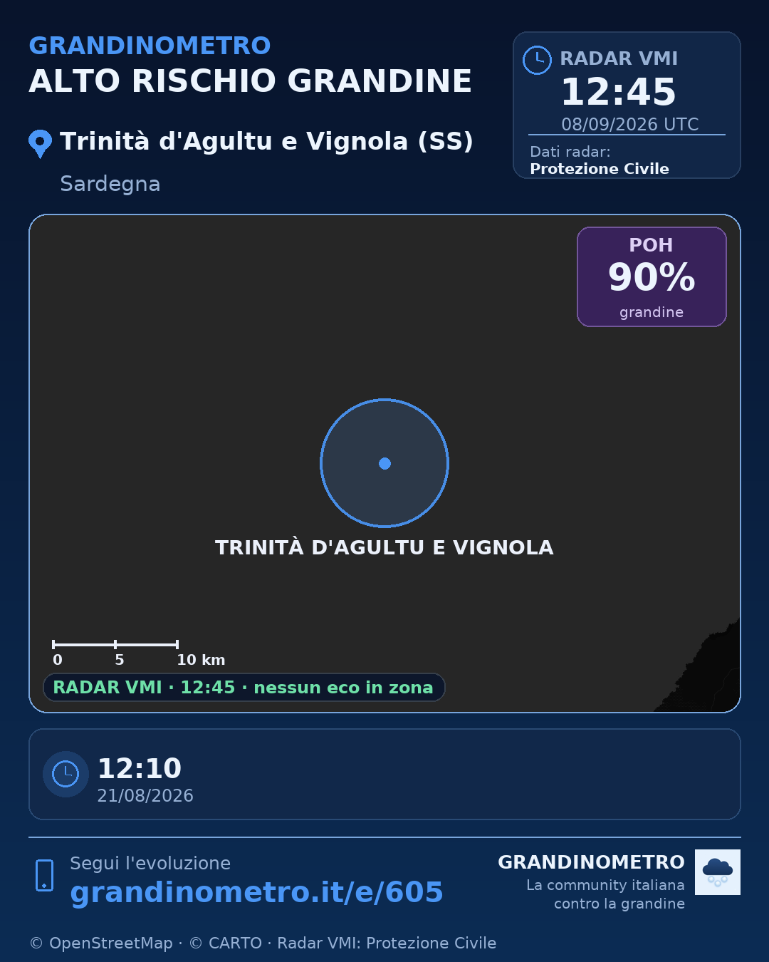 Mappa dell'evento: grandine a Trinità d'Agultu e Vignola (SS)