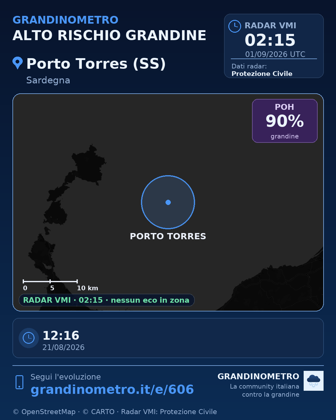 Mappa dell'evento: grandine a Porto Torres (SS)