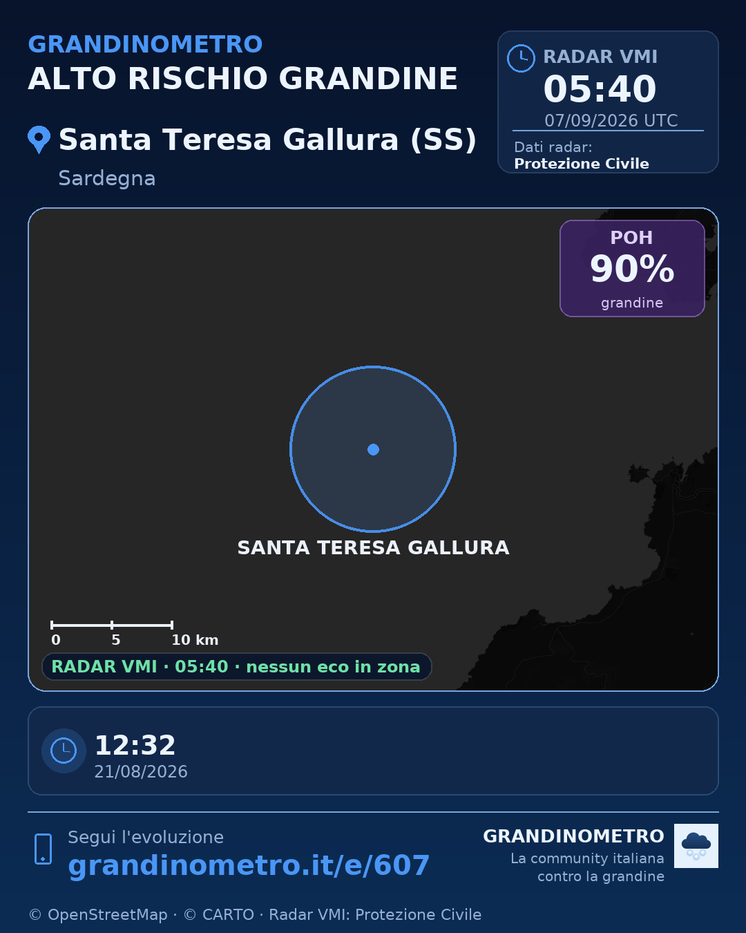 Mappa dell'evento: grandine a Santa Teresa Gallura (SS)