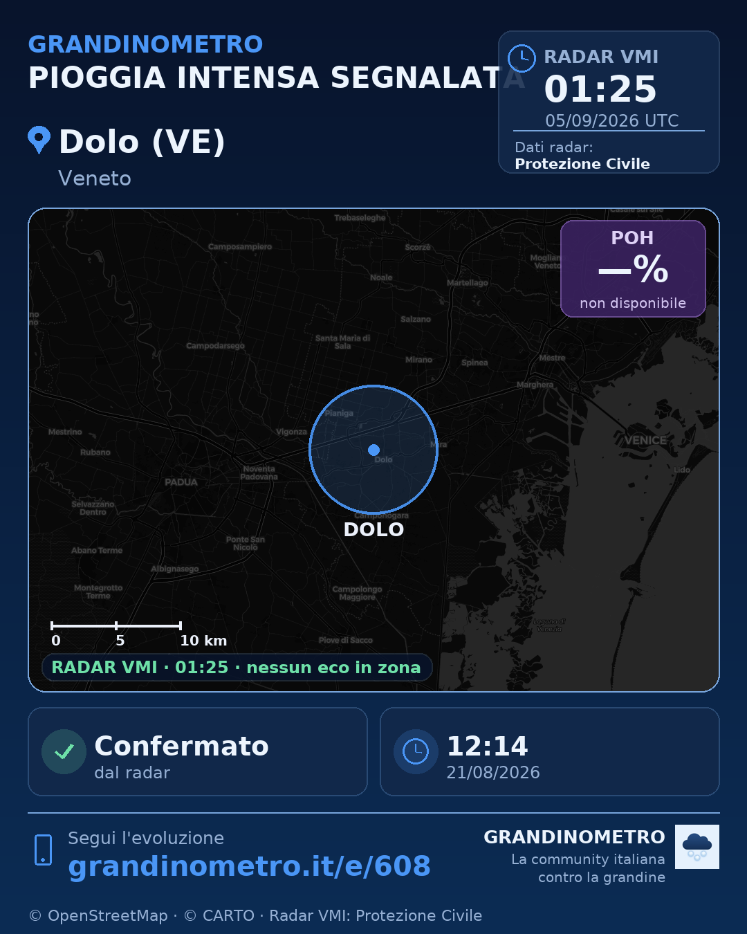 Mappa dell'evento: pioggia intensa a Dolo (VE)